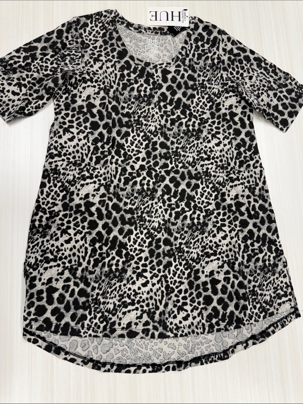 HUE Black & Cream Leopard Print Short Sleeve Tunic